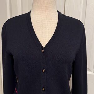 St. John Sport by Marie Gray Navy Blue Nautical Flag Wool Blend Cardigan Size S